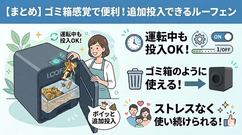 【まとめ】ルーフェンなら追加投入できるからゴミ箱感覚で使えて便利！