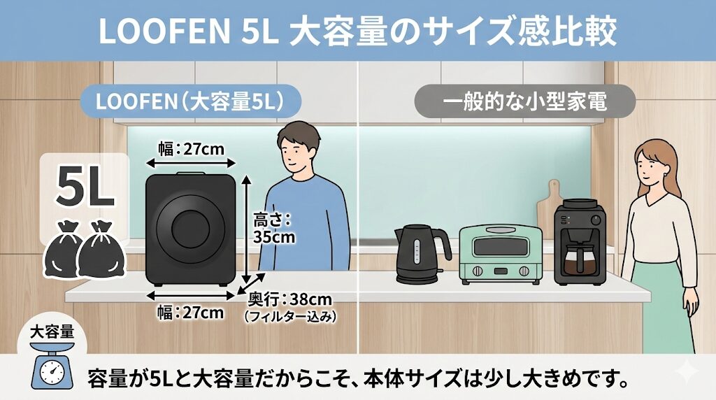 ルーフェンの本体サイズは少し大きめ