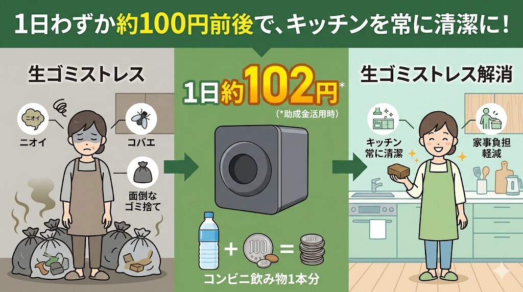ルーフェンを使うと1日わずか100円前後で生ごみストレスから解放