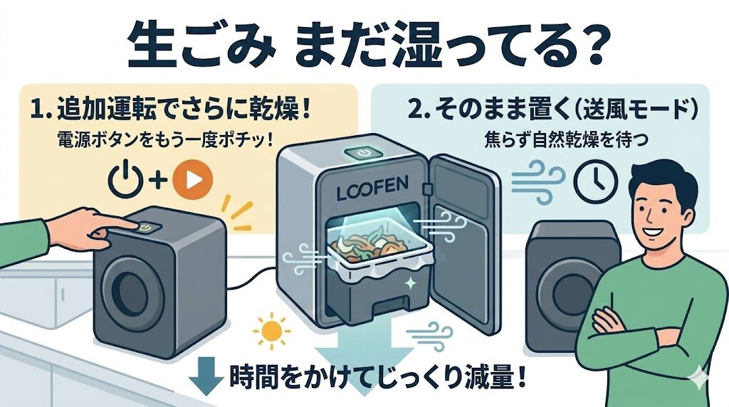 乾燥不足なら「追加運転」か「送風モード」で様子見