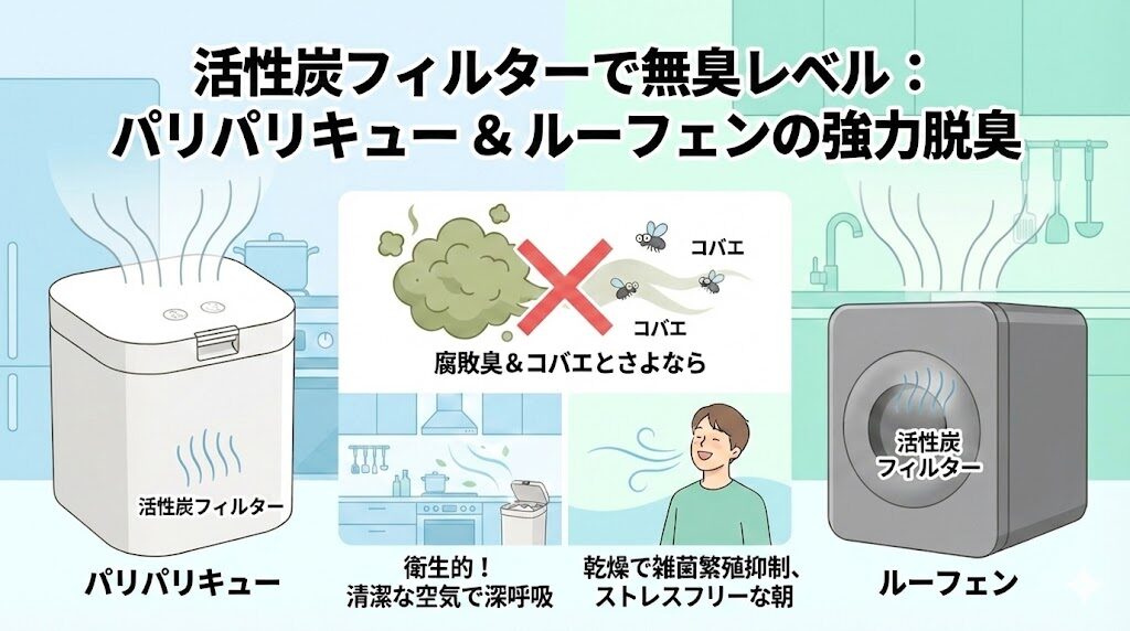 どちらも「活性炭フィルター」で無臭レベル