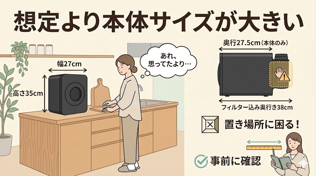 本体サイズが大きめで置き場所に困る