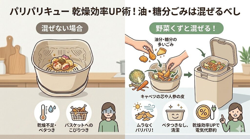 油分・糖分を多く含むものは野菜くずと混ぜる