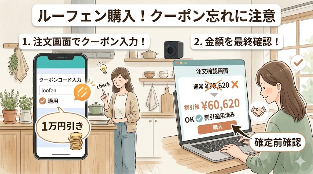 クーポンコードの入力忘れ