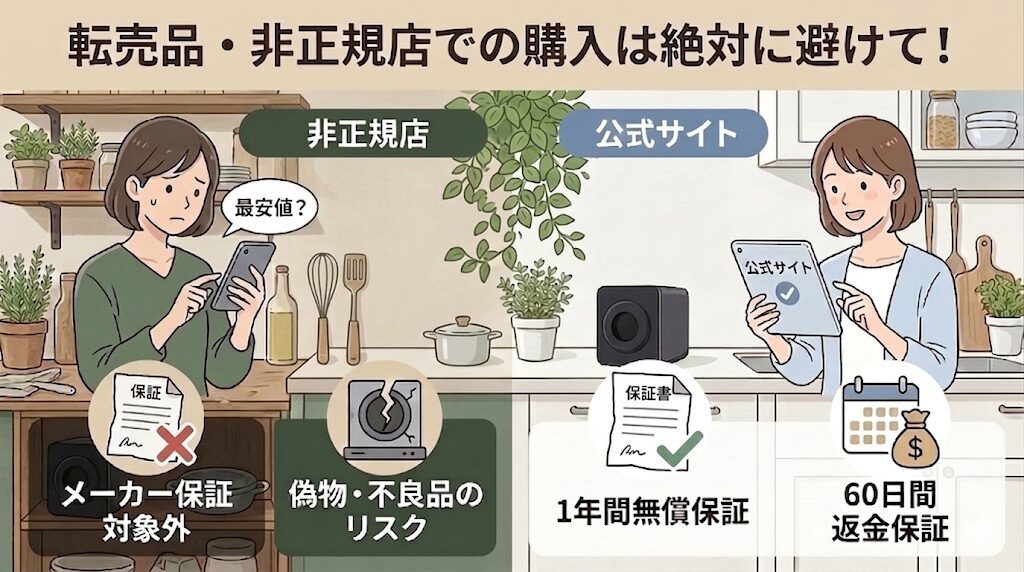 転売品や非正規店での購入には注意