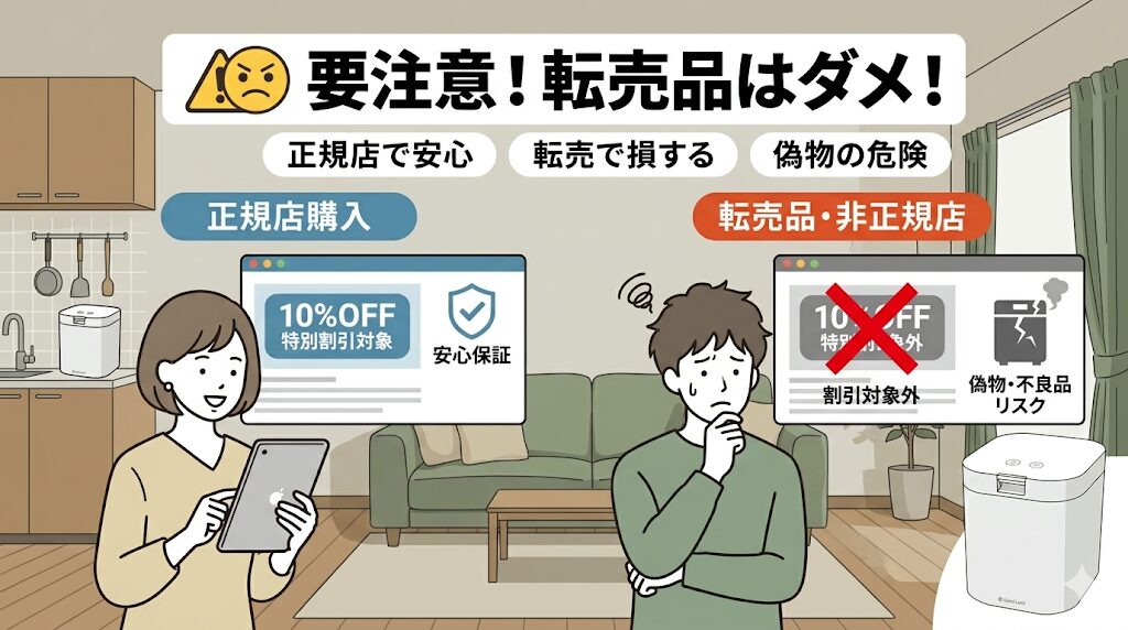 転売品や非正規店での購入は厳禁