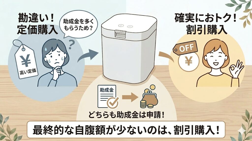 【結論】助成金ねらいの定価購入より、公式サイトの5,500円引きが確実におトク