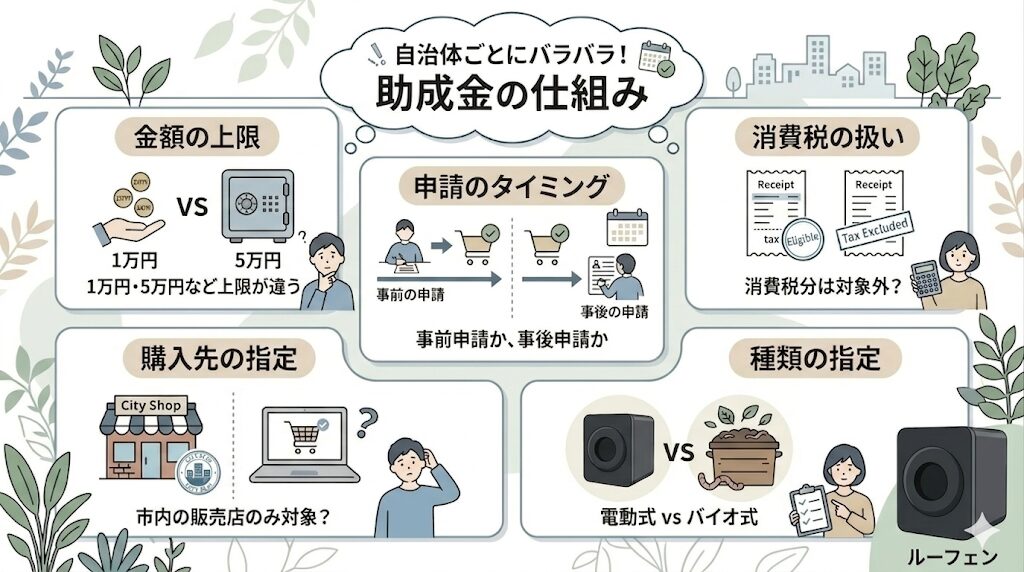 助成金の細かいルールは、各自治体によってバラバラなので注意が必要