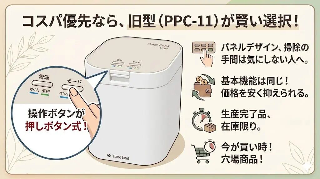 ボタンのデザインは気にせずコスパ重視なら旧型（PPC-11）