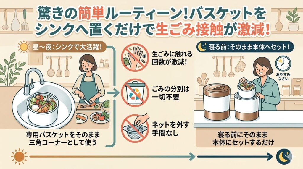 バスケットを三角コーナーとして使える