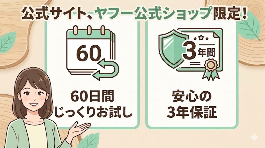 どうしても「失敗したくないから試したい」という人は、以下の特典がある「公式サイトやYahoo公式ショップ」がおすすめ。