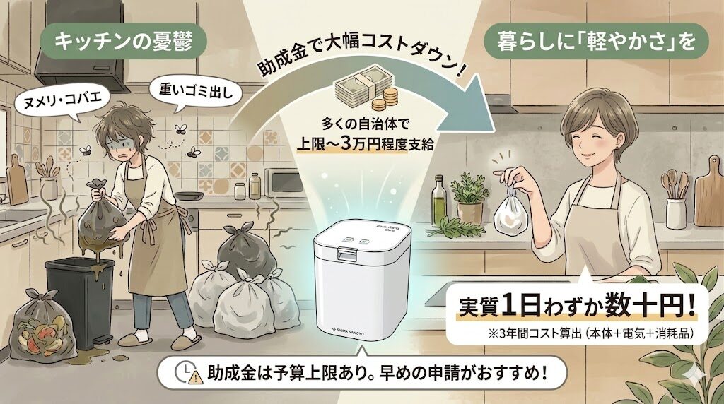 生ごみのヌメリやコバエに悩まされる「キッチンの憂鬱」を、1日わずか数十円で解決できるならば、良い投資だと思いませんか？