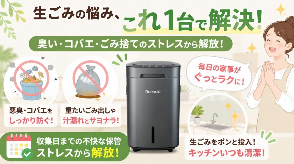 生ごみの悪臭やコバエ、ごみ捨てのストレスが激減する