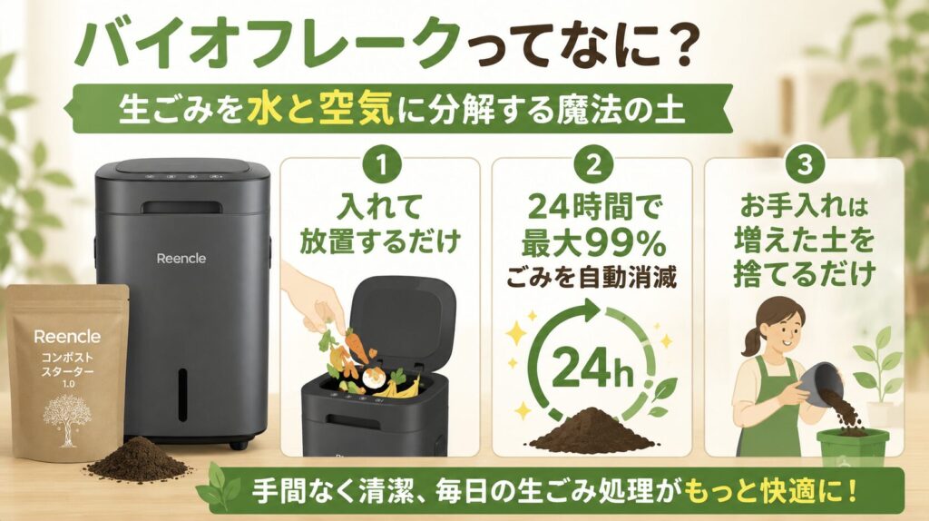 バイオフレークは生ごみを分解する素材
