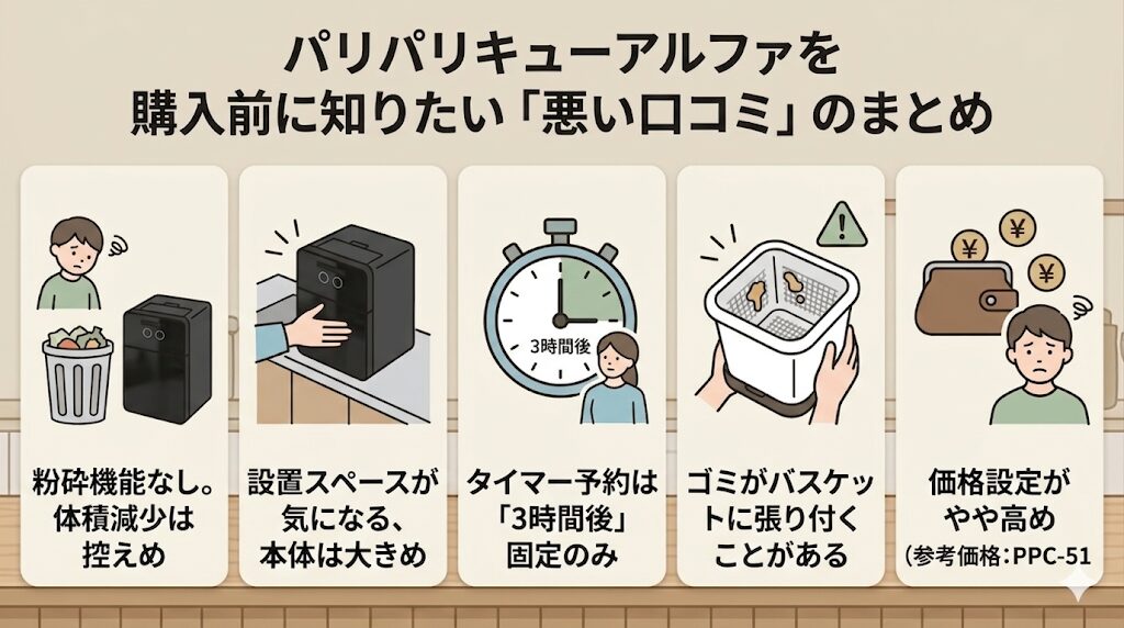 パリパリキューアルファ(PPC-51)の悪い口コミ（デメリット）