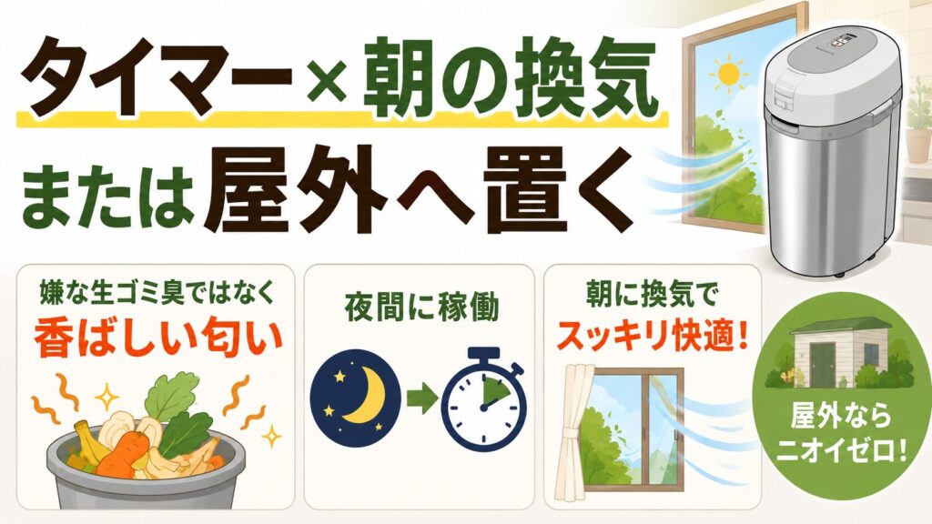 解決策：タイマー×朝の換気、または屋外へ置く