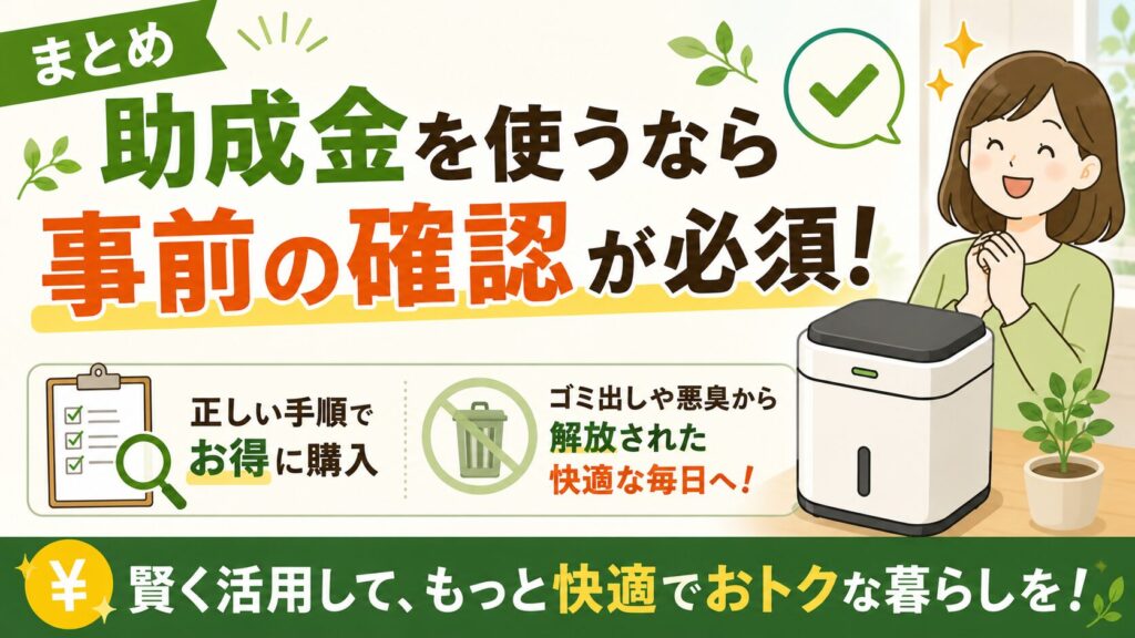 【まとめ】助成金を利用して生ごみ処理機をおトクに買うなら「事前の確認が必須」！