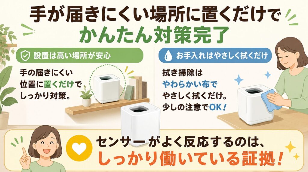 解決策：配置場所やお手入れ時に注意する