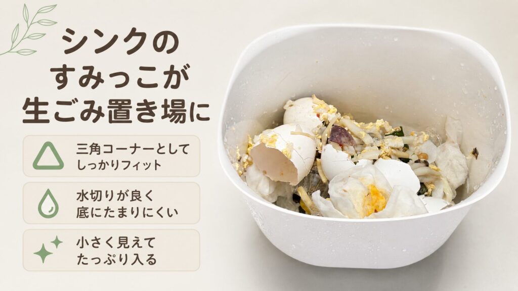 バスケットを三角コーナーとして使い、生ごみを溜める
