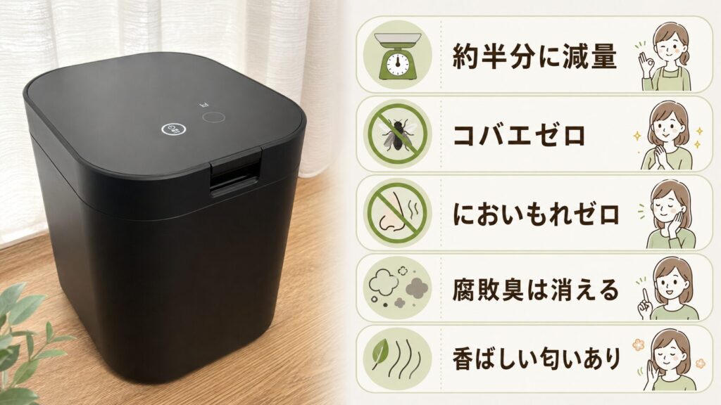 【処理性能レビュー】パリパリキュー PPC-15の減量効果・消臭力の評価