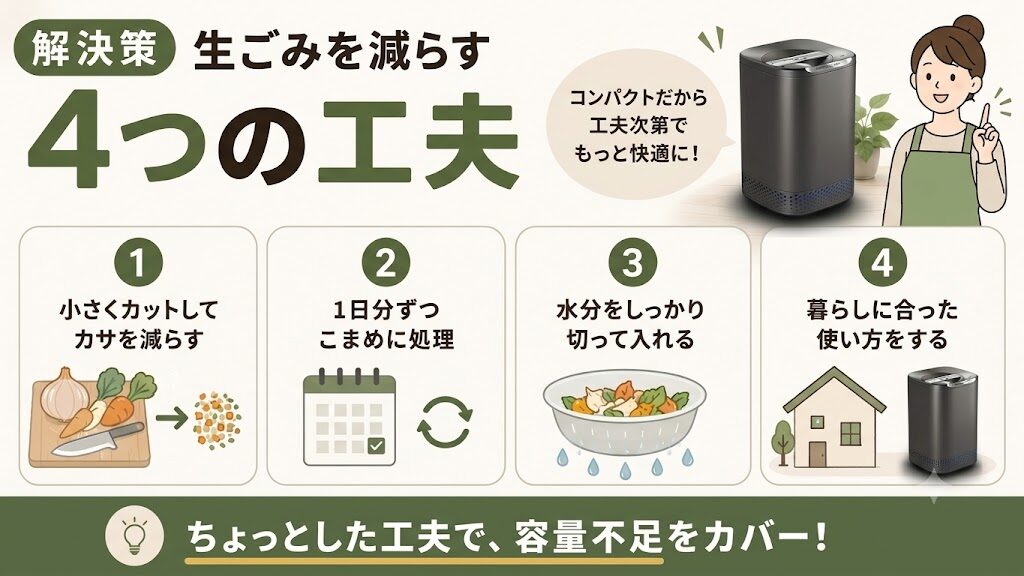 解決策：生ごみの量を減らす工夫をしよう