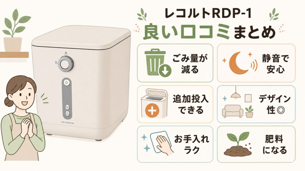 レコルトRDP-1 生ごみ処理機の良い口コミ（メリット）