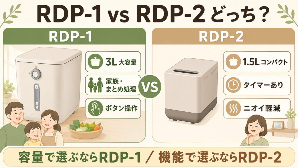 【別モデル比較】レコルト生ごみ処理機 RDP-1とRDP-2 口コミから考えるどっちがいい？