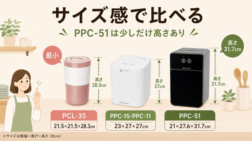 サイズ：PCL-35が最もコンパクト
