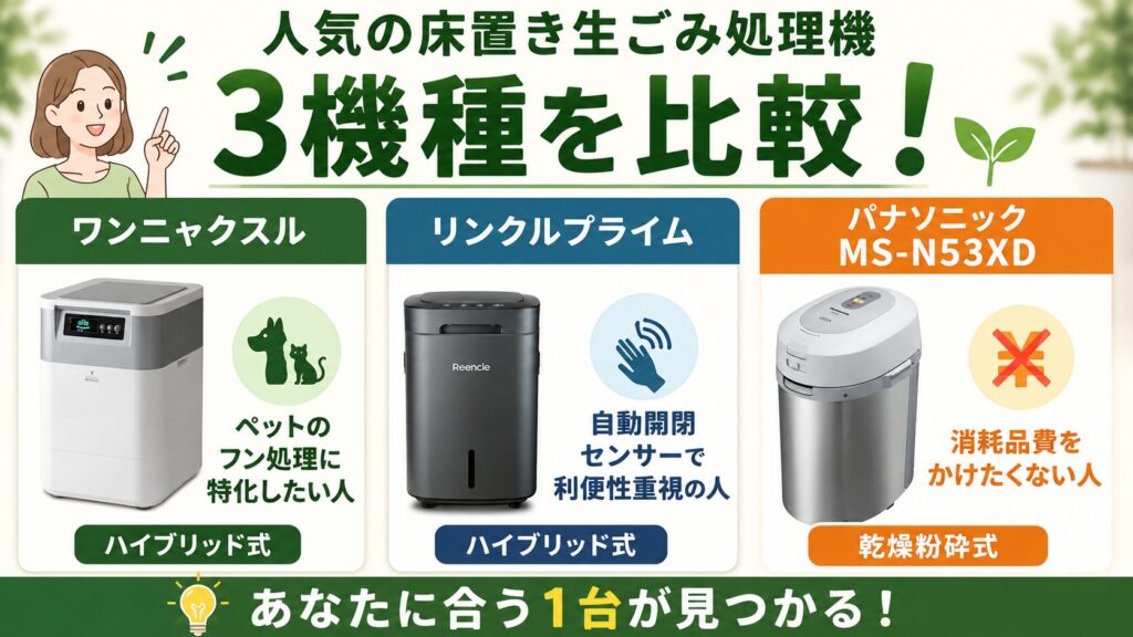 【床置きタイプ】ワンニャクスル、リンクルプライム、MS-N53XD(パナソニック)どれがいい？ 人気他機種の比較