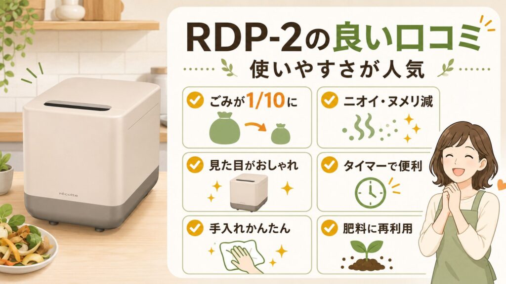 レコルト生ごみ処理機 RDP-2の良い口コミ（メリット）