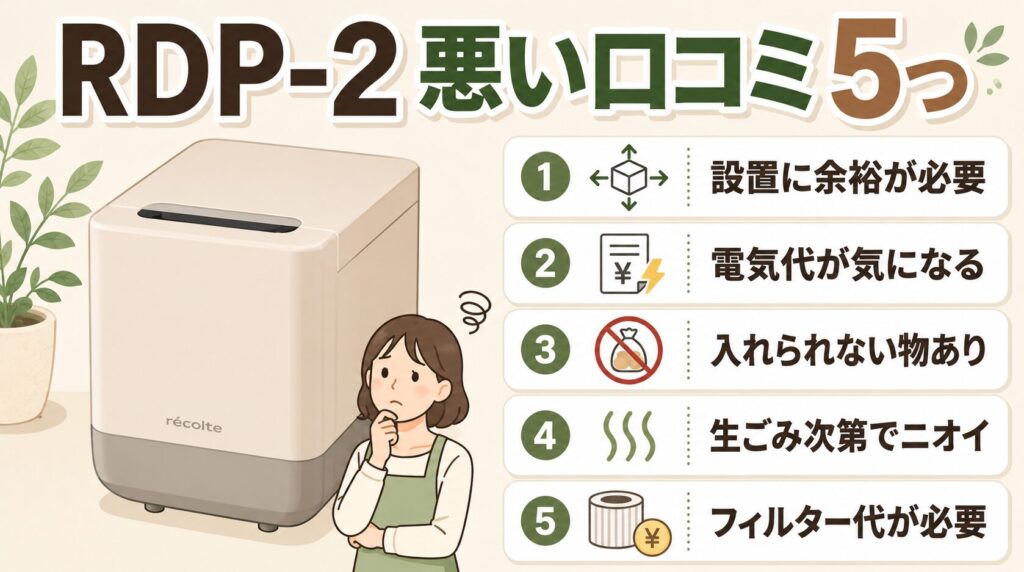 レコルト生ごみ処理機 RDP-2の悪い口コミ（デメリット）