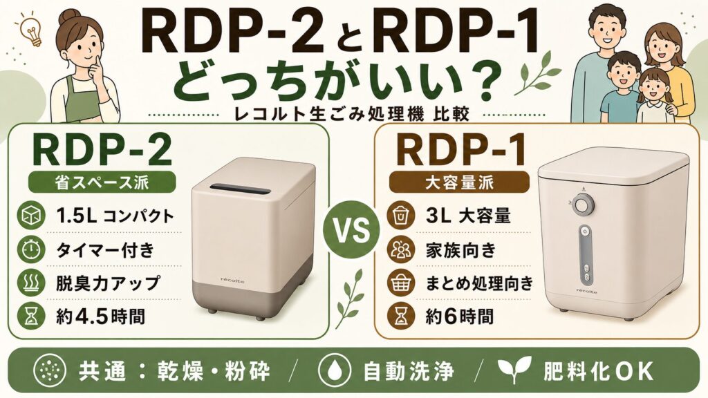 【別モデル比較】レコルト生ごみ処理機 RDP-2とRDP-1 口コミから考えるどっちがいい？