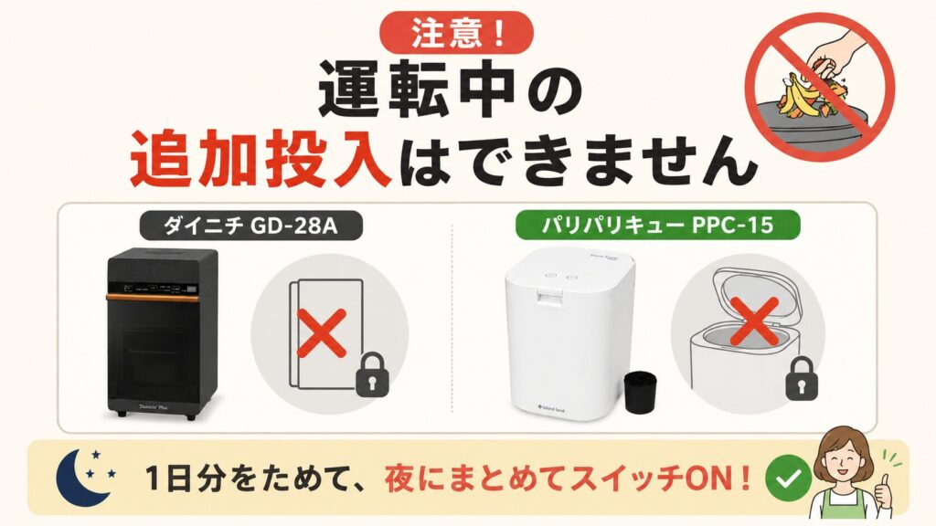 追加投入：運転中の追加投入は不可