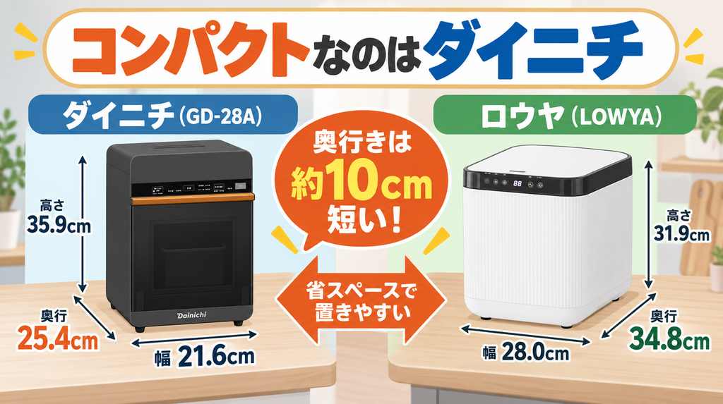 サイズ：コンパクトなのは幅21.6cmの「ダイニチ」